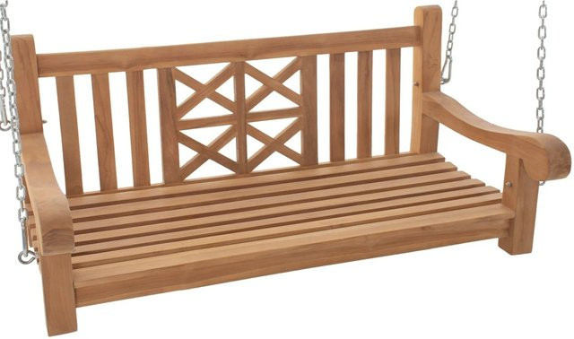 DELUKE Schaukelbank aus Teakholz in Braun, Hängebank für Garten und Veranda, H x B x T: 61 x 120 x 70 cm - Bild 1