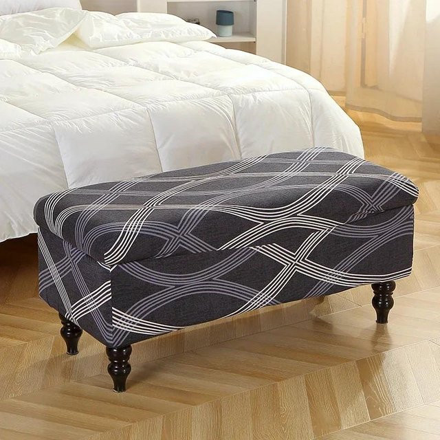 Dehnbarer Ottomanenbezug von Yiran Furniture aus Samt Plüsch mit geometrischem Muster in S - Bild 1