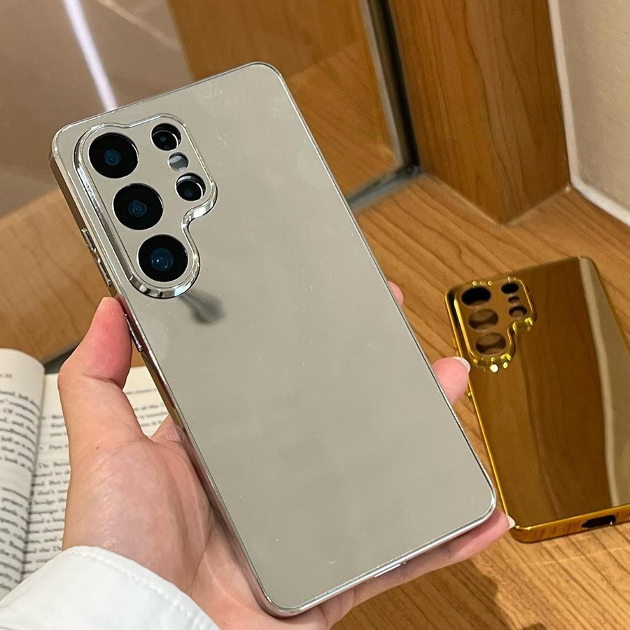 Stoßfeste Spiegel Hülle für Samsung Galaxy S26 S24 S23 S22 S21 Ultra 5G aus hartem PC in Silber - Bild 2