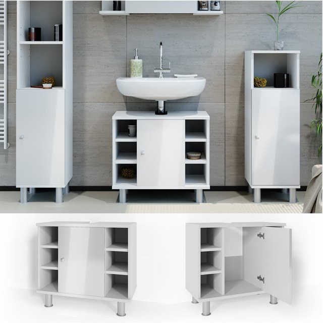 Vicco Waschbeckenunterschrank FYNN Badschrank Kommode Weiß Hochglanz B: 60 cm, T: 54 cm - Bild 1