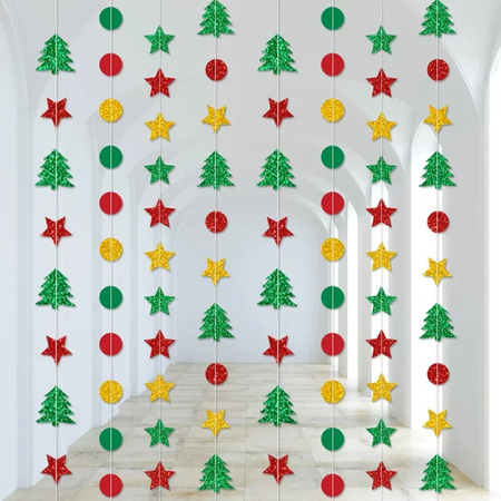 Runtow Weihnachtsstern Girlande aus Papier mit Weihnachtsbaummuster und Punkten in Mehrfarbig