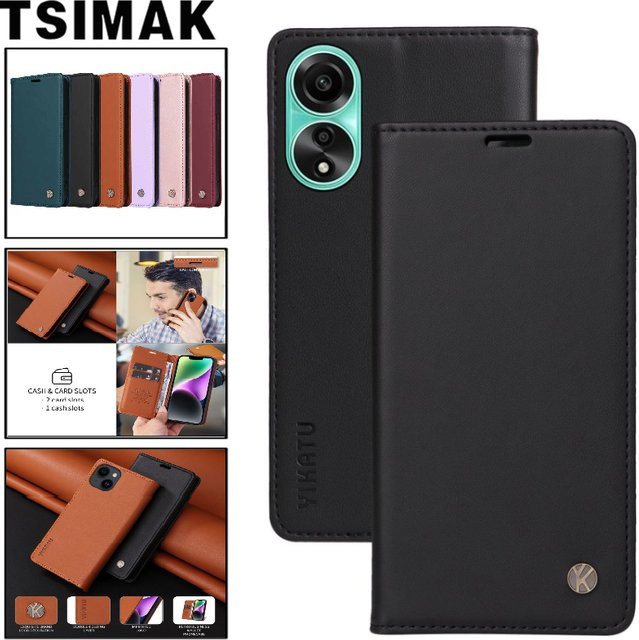 Leder-Telefonhülle für OPPO A16 A16S A18 A38 A58 A78 A79 A98 A36 A76 A96 4G 5G mit magnetischer Klapptasche und Kartenfach in Schwarz - Bild 1