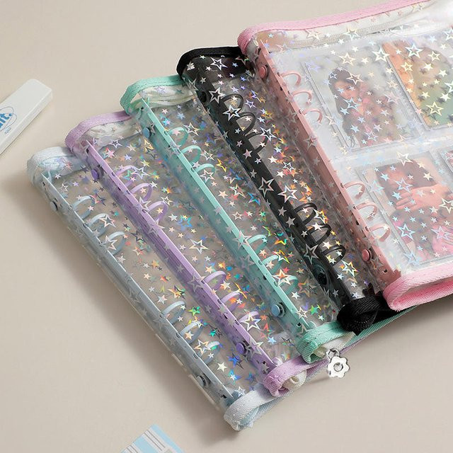 Laser Star Reißverschluss-Sammelmappe A7 Transparentes Kpop Idol Fotoalbum als nachfüllbarer Organizer für DIY Tagebuch und Kawaii Schreibwaren in Multicolour - Bild 1