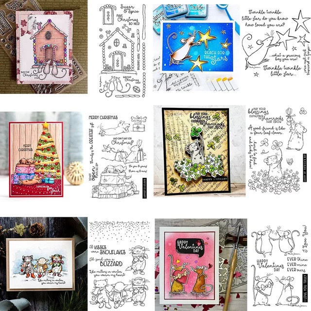 Niedliche Maus-Serie Stempel und Stanzformen für DIY Scrapbooking und Basteln, Lebkuchenhaus-Motiv, Mehrfarbig - Bild 1