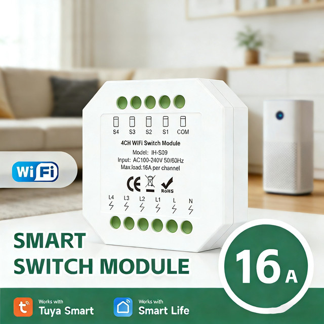 Tuya IH-S09 Smart Switch Modul 4CH WiFi 16A AC100-240V in Weiß mit Sprachsteuerung für Alexa und Google Home via Smart Life App - Bild 1