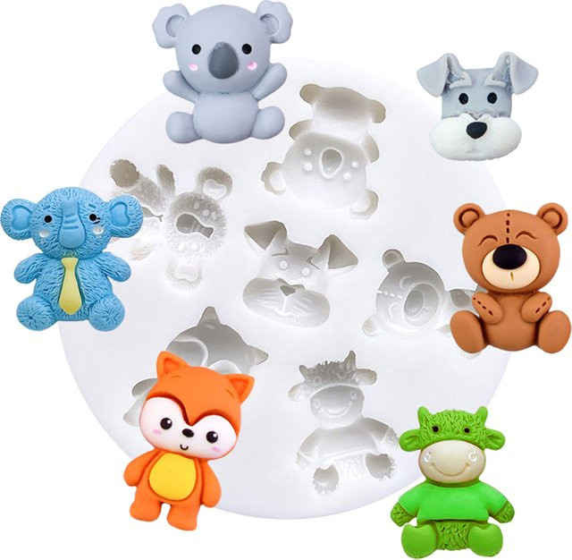 Fengying Silikon Backform für Motiv-Kuchen und Schokolade mit Bär Koala Hund Fuchs Rinder Design in Grau - Bild 1