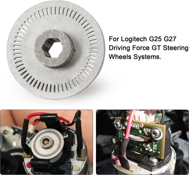 Logitech Simulator-Lenkrad Upgrade mit 60-Slot-optischem Encoder für G25, G27 und Driving Force GT Systeme in Silber - Bild 1