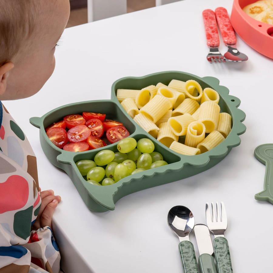 Fackelmann Mini Cooking Teller mit Saugnapf für Kinder, Dino Design, Silikon, Grün, Durchmesser: 21,5 cm - Bild 2