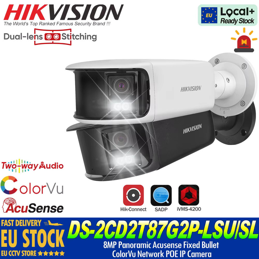 Hikvision DS-2CD2T87G2P-LSU/SL 8MP 4K Dual-Objektiv Panorama ColorVu IP-Kamera in Weiß mit Stroboskoplicht, akustischem Alarm und 2-Wege-Audio - Bild 2