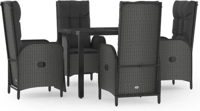vidaXL 5-tlg Garten-Essgruppe aus Poly-Rattan und Akazienholz in Schwarz mit Kissen - Bild 1