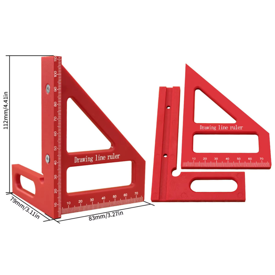 FNICEL 3D-Winkelmesser mit T-förmigen Anreißlöchern und Zeichnungsdreieck für Holzbearbeitung in Schwarz und Rot - Bild 3