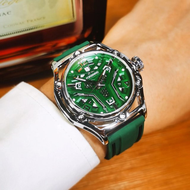 Forsining Armbanduhr Automatik, grünes Zifferblatt, Kautschukarmband, Herren - Bild 1