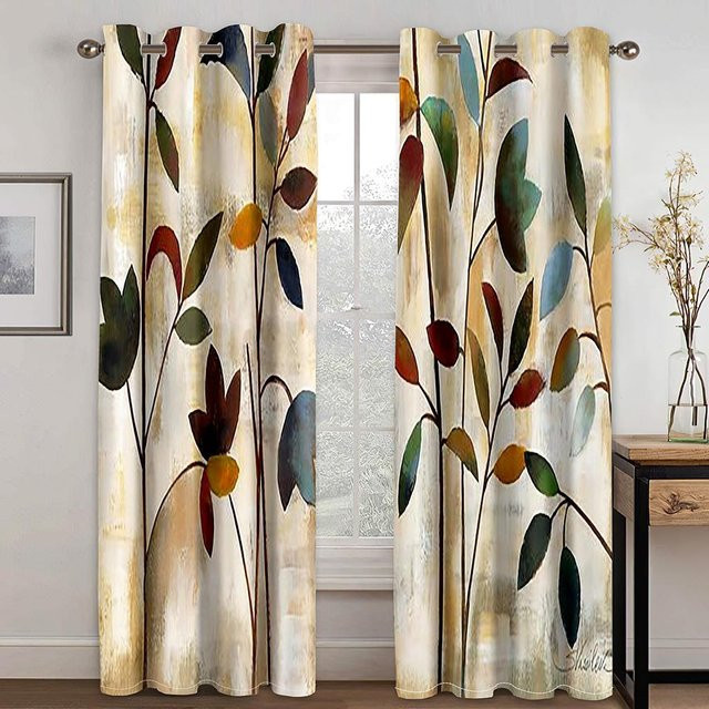 A Family Of Home Textiles Sonnenschutzvorhang im Retro-Stil mit Blumen- und Blättermuster, halbtransparent, Mehrfarbig, Breite: 170 cm, Höhe: 200 cm - Bild 1