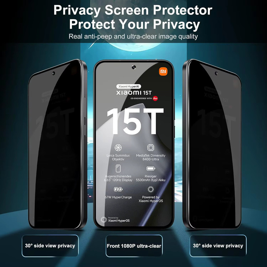2.5D 9H Anti-Spy Sichtschutz-Displayschutzfolie für Xiaomi 15T und Xiaomi 15T Pro, Transparent - Bild 4