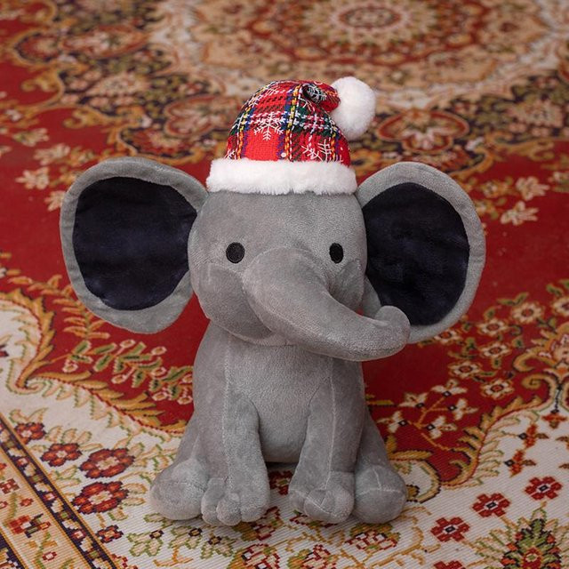 Yiran toy Weihnachtselefanten-Plüschtier, sitzend, mit Weihnachtsmannmütze, 25cm - Bild 1