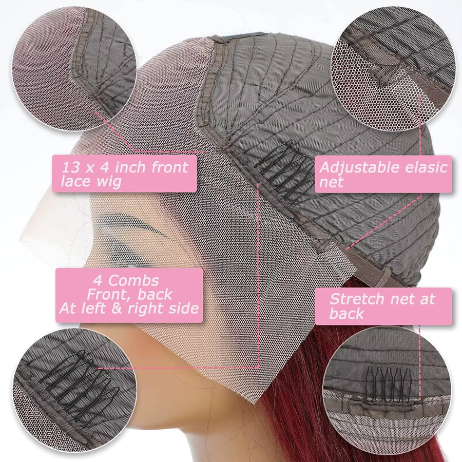 Echthaar-Perücke, 34 Zoll, Burgunderrot, 250% Dichte, Body Wave, HD Lace Frontal - Bild 6