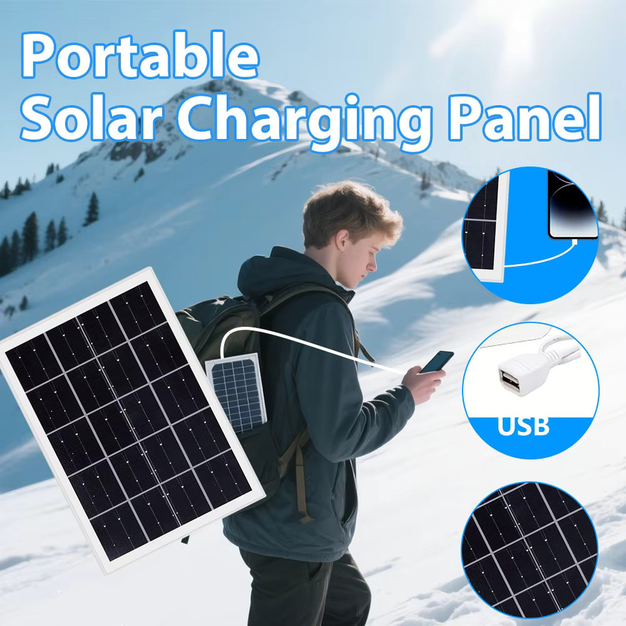 Tragbares Solar Panel für Outdoor, Wandern und Camping, Wasserdicht IP65, 5V Ladebank für dein Handy, Schwarz - Bild 2