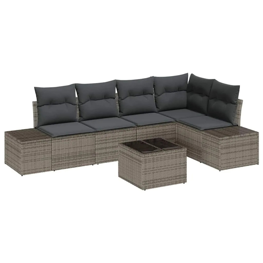 vidaXL Gartensofa-Set aus Poly-Rattan und Akazienholz in Grau mit integriertem Speicher und Polsterung - Bild 2