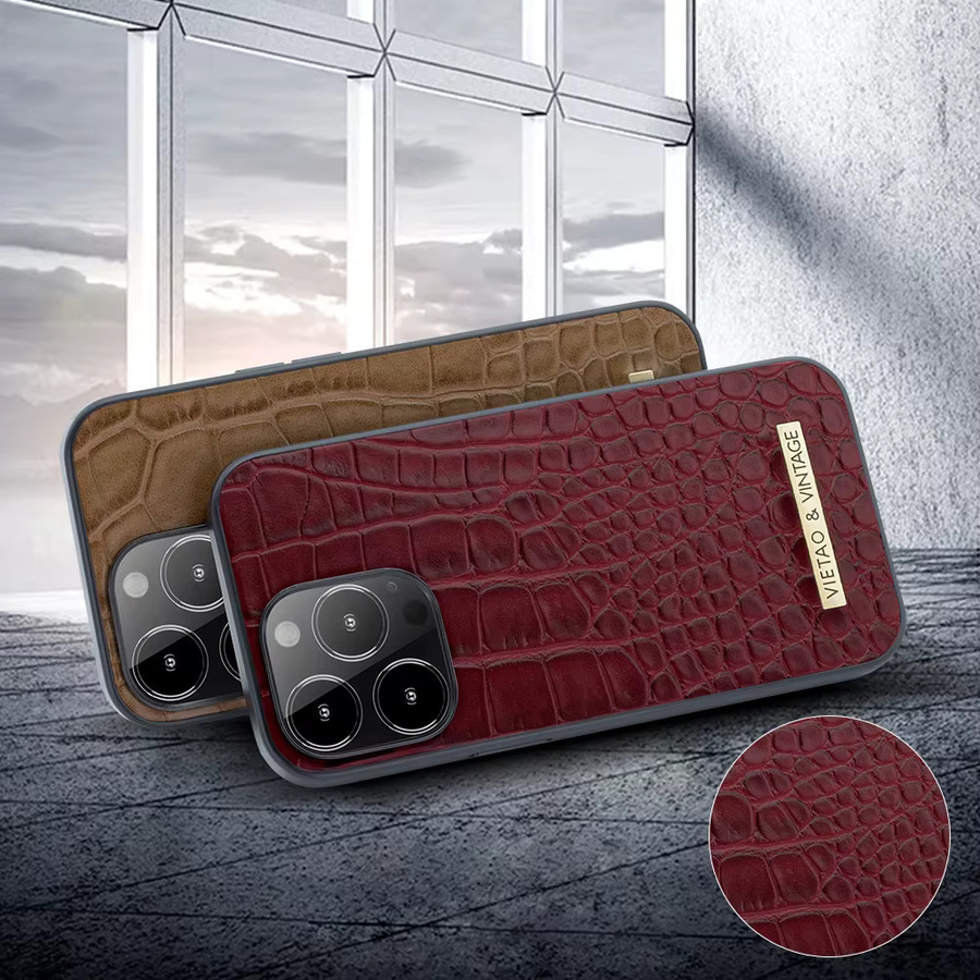 VIETAO Handyhülle aus PU-Leder mit Krokodilmuster für iPhone 16, 16 Pro, 16 Pro Max, 15, 12 und 11 in Rot - Bild 3