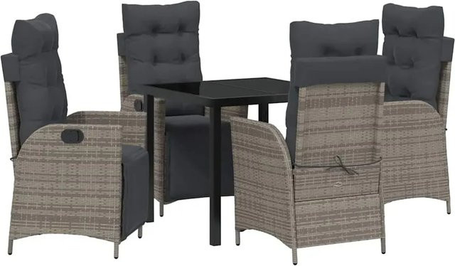 vidaXL Garten Essgruppe 5-teilig aus Poly-Rattan in Grau mit Sicherheitsglas und pulverbeschichtetem Stahl, B/T/H: 80 x 73 x 80 cm - Bild 1