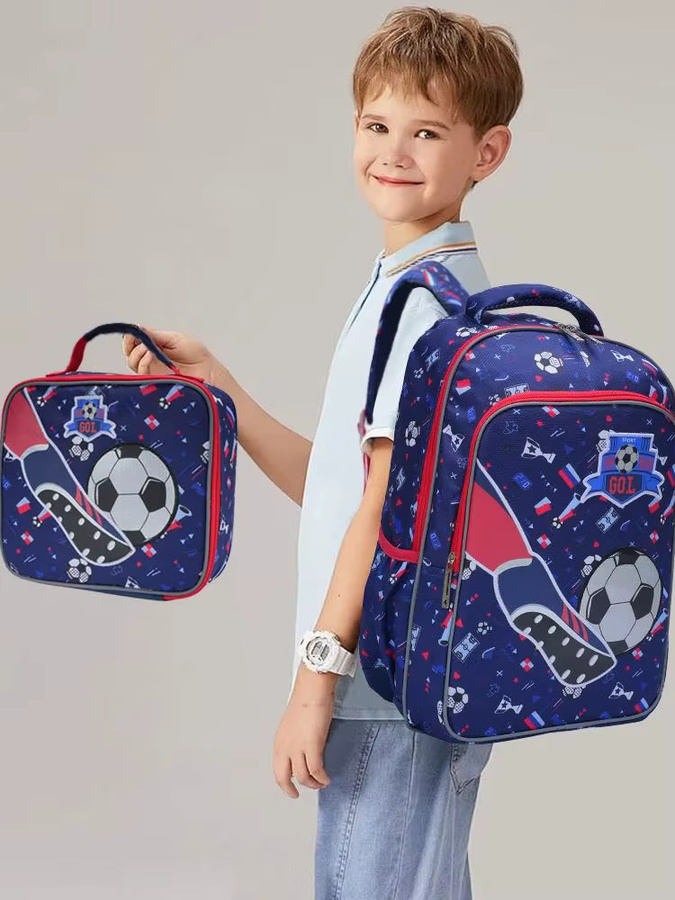 3-teiliges BLING BABIES Schulset für Jungen mit 17-Zoll-Rucksack, Lunchbox und Stifttasche im Cartoon-Fußball-Design mit Leuchteffekt in Blau - Bild 7