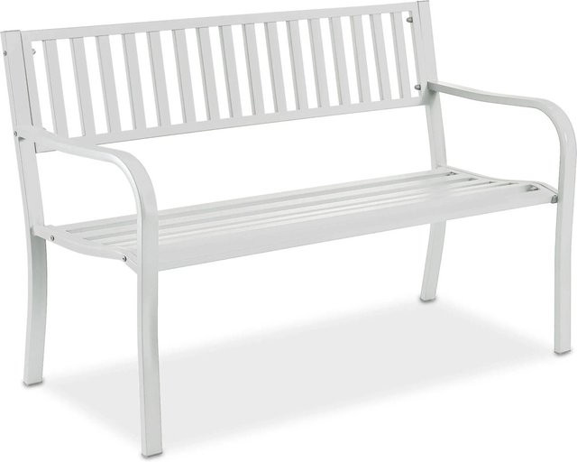 Relaxdays Gartenbank aus Stahl in Weiß für 2 Personen mit Armlehnen, B/T/H: 127,5 x 82 x 59,5 cm - Bild 1