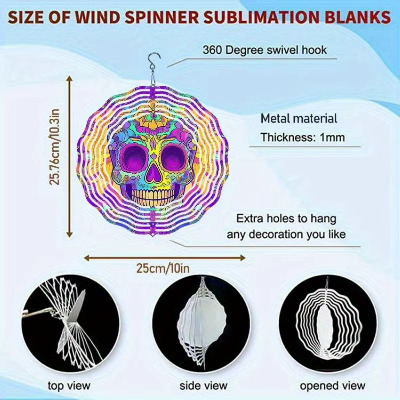 CIFBUY Hypnotic Skull Windspiel aus Metall in Lila gestreift für Halloween und Garten-Deko - Bild 3