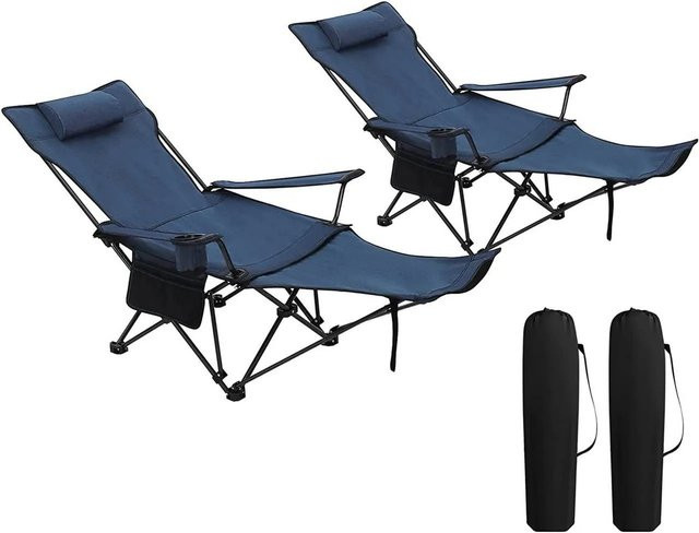WOLTU 2er Set Campingstühle aus Oxford-Gewebe in Blau mit Armlehnen, Getränkehalter und verstellbarer Kopfstütze - Bild 1