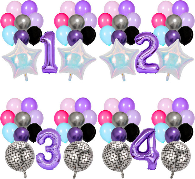 Potdemiel Disco Geburtstags-Ballon-Dekorationsset mit Musik-Motiven und Sternen in Multicolour - Bild 1
