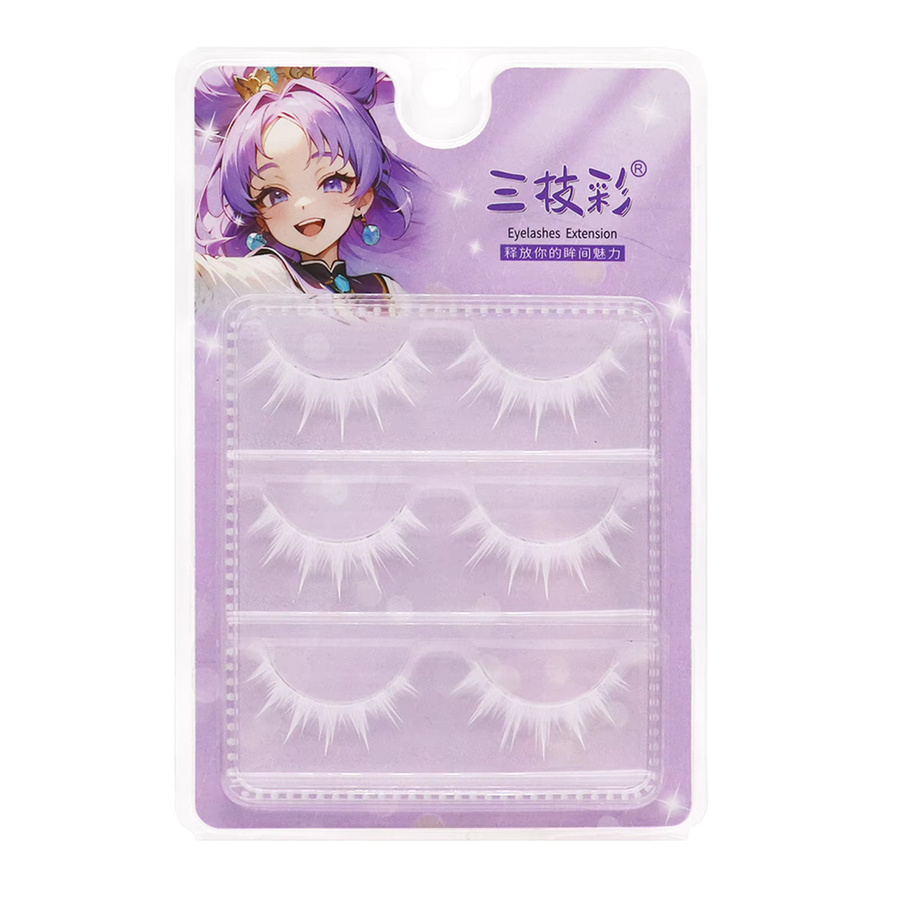 3 Paar Anime-Wimpern, weiß, 3D-flauschig, Unisex - Bild 5