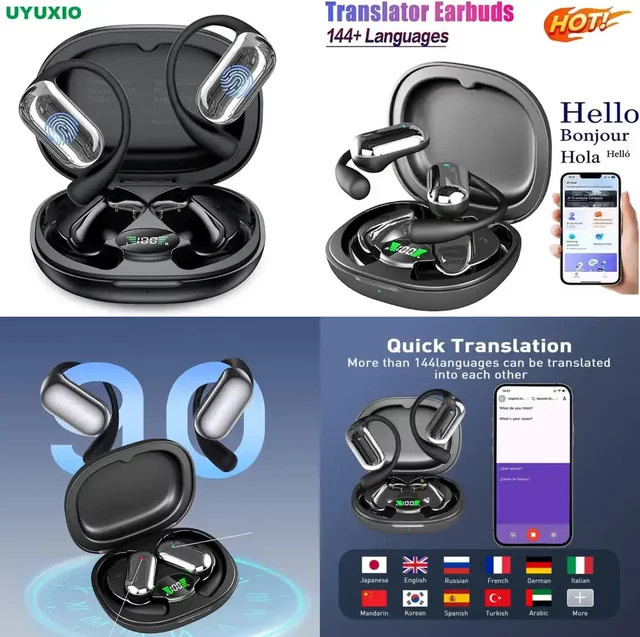 UYUXIO Echtzeit-KI-Sprachübersetzungs-Ohrhörer OWS In-Ear Übersetzer für 144 Sprachen in Schwarz - Bild 1