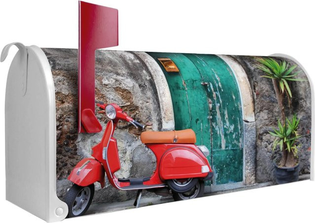 Banjado Amerikanischer Briefkasten Weiß mit Motiv Italienischer Roller, B/T/H: 48 x 22 x 22 cm - Bild 1