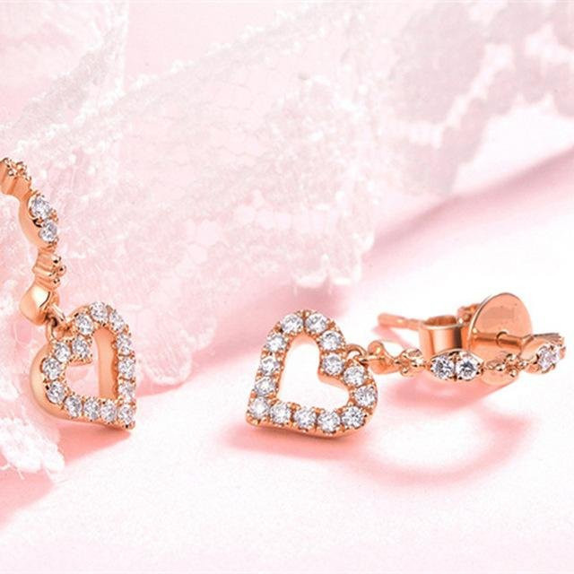 Hängende Ohrringe Herzen, Roségold, Zirkonia, Damen - Bild 1