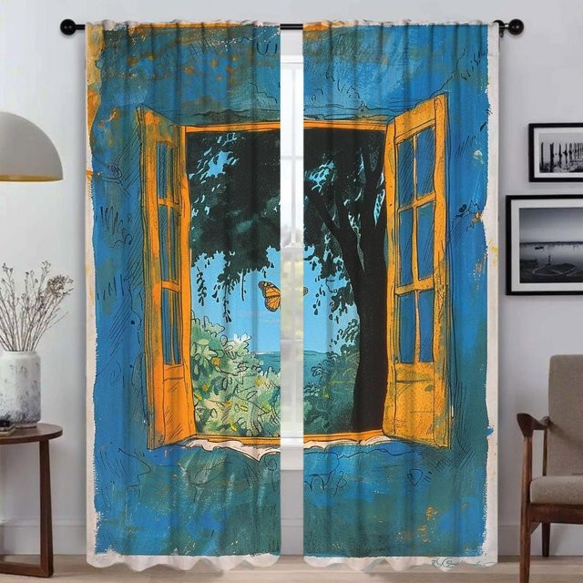 Blaue Verdunkelungsvorhänge für Wohnzimmer und Fenster, 2er-Set, B: 50 cm, H: 70 cm - Bild 1