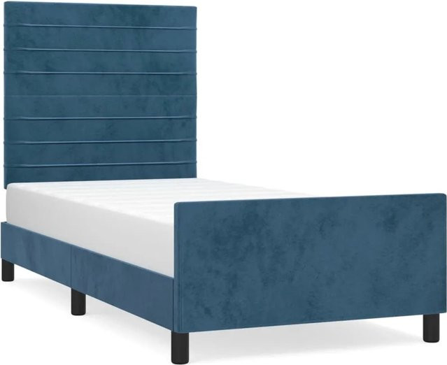 vidaXL Bettgestell mit Kopfteil aus Samt in Dunkelblau, B/T/H: 80 x 200 cm - Bild 1