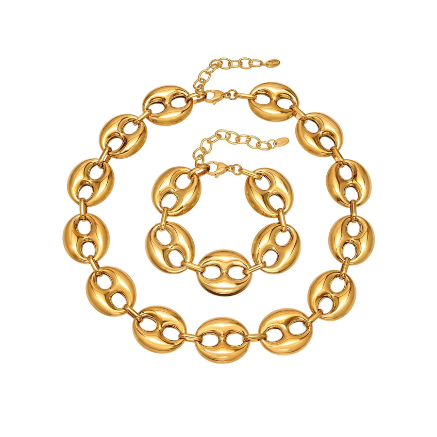 Ars Schmuck-Set, Kaffeebohnen-Gliederkette und Armband, Edelstahl, Gold, Damen - Bild 4