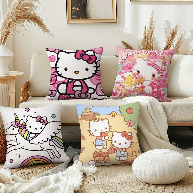 HelloKitty Kissenbezug mit süßem Cartoon-Katzen-Design in Multicolor für Sofa und Wohnzimmer - Bild 1
