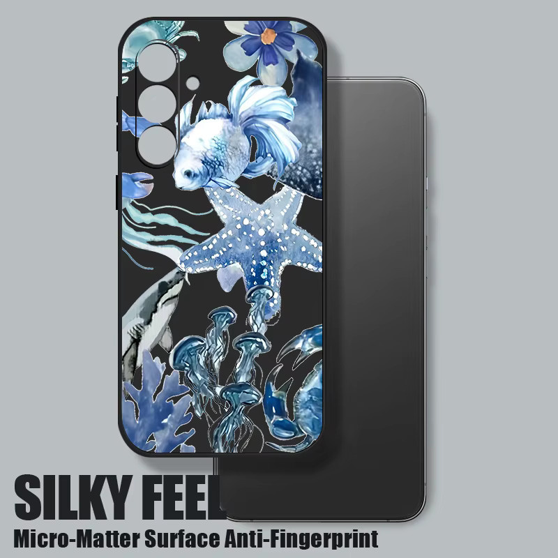 MOESOE Handyhülle mit Seestern- und Quallen-Design für Samsung Galaxy S25 S24 Ultra Plus FE A56 A36 A17 A16 A55 A54 A15 5G S23 S22 in Blau und Grau aus TPU - Bild 4