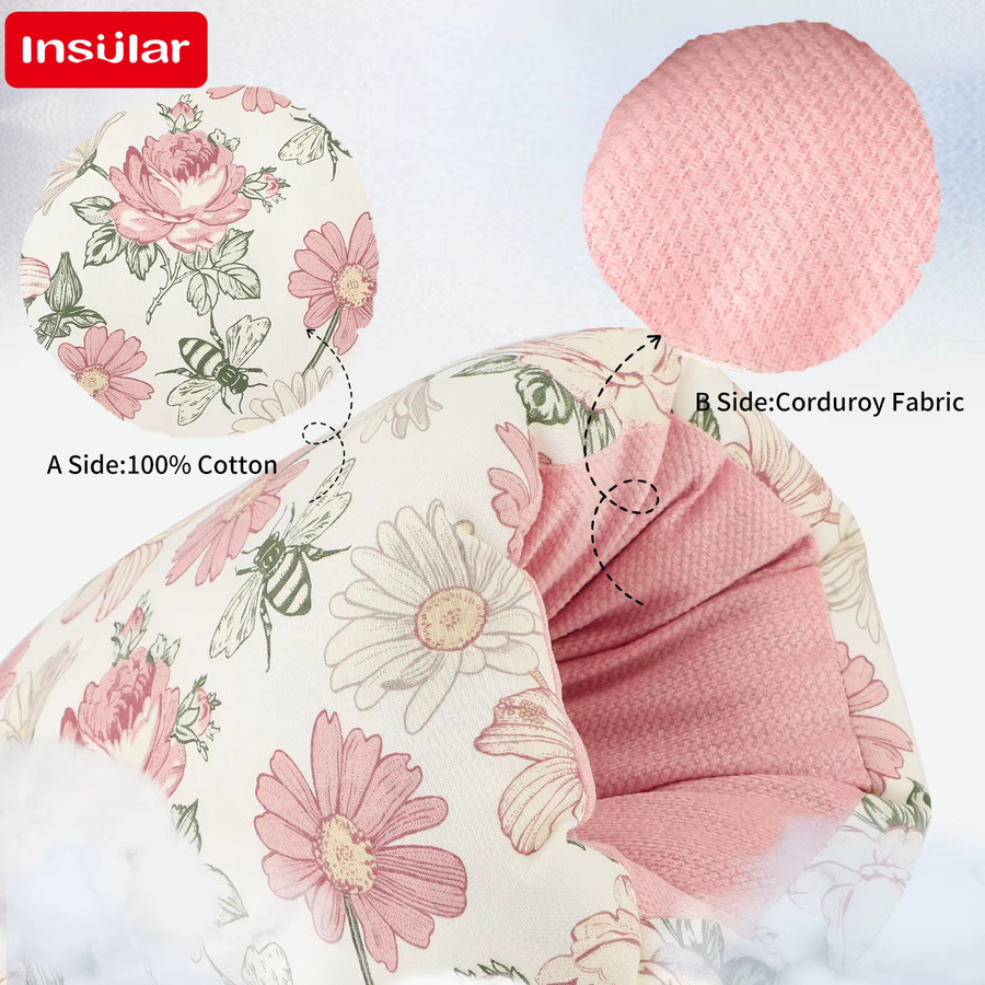 INSULAR Stillkissen aus Baumwolle in Beige und Multicolour, halbmondförmiges Stillstützkissen für Neugeborene, waschbar - Bild 3