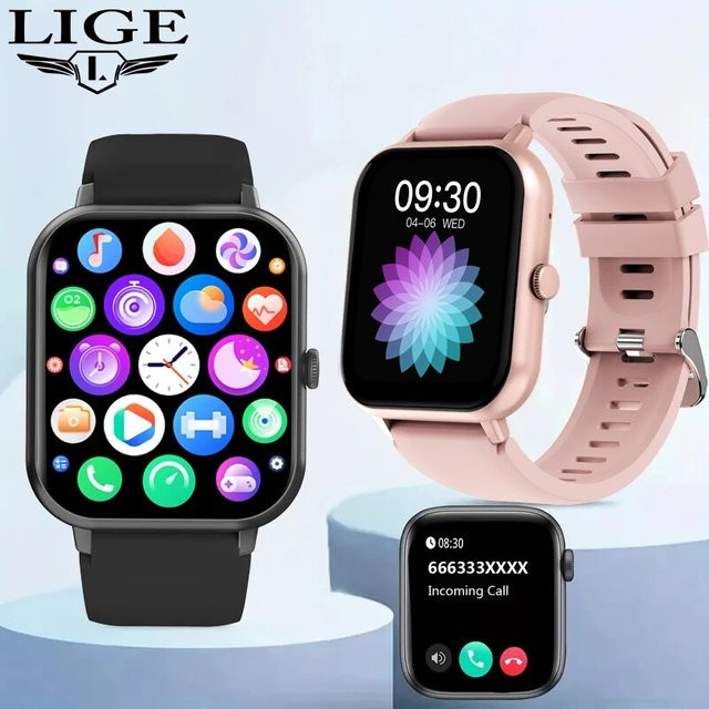 Lige Smartwatch, Bluetooth Calling, Silikon, Schwarz, Unisex - Bild 1