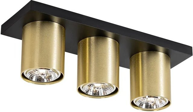 QAZQA Tubo Moderner Deckenstrahler in Schwarz und Gold aus Aluminium mit 3 Flammig für Wohnzimmer, Flur und Esszimmer - Bild 1