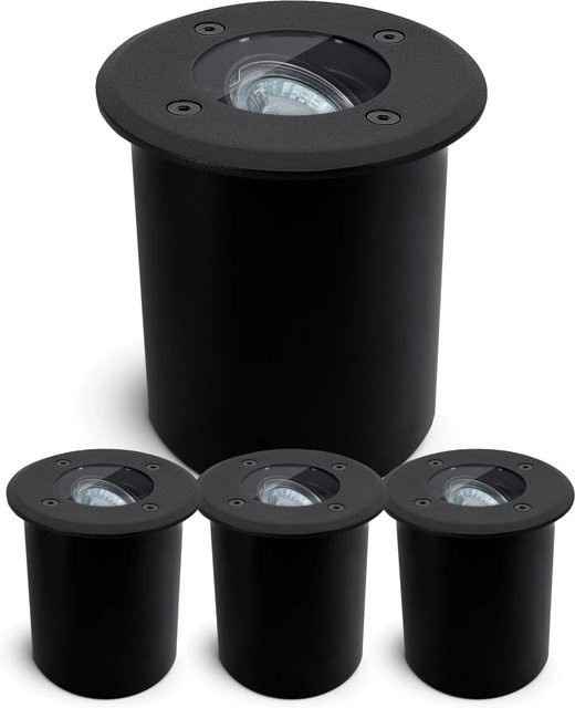 SSC-LUXon Juavi 4er Set Bodeneinbaustrahler Schwarz Rund IP67 für GU10 Fahrbar aus Edelstahl und Glas für Garten und Terrasse - Bild 1
