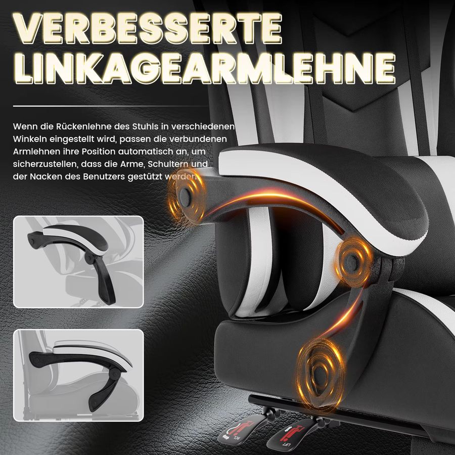 WOTSTA Gaming-Stuhl mit Fußstütze in Schwarz-Grau, ergonomischer Computerstuhl mit Lendenkissen und Kopfstütze, höhenverstellbar - Bild 4