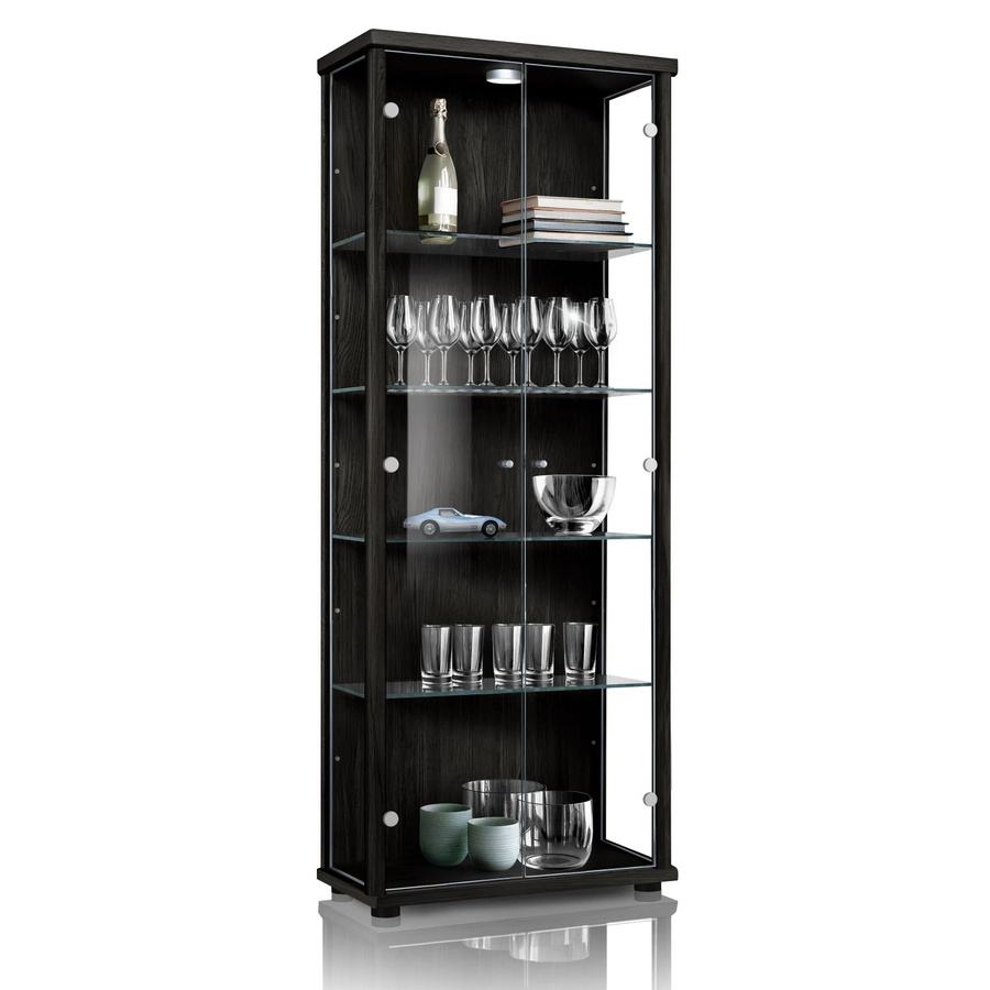 K-Möbel Vitrinenschrank mit 2 Glastüren und LED-Beleuchtung in Schwarz, H x B x T: 176 x 67 x 33 cm - Bild 2