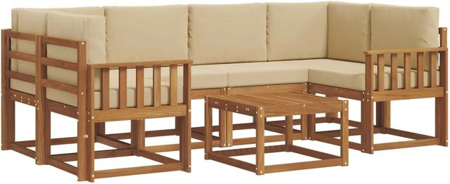 vidaXL Outdoor-Sofagarnitur aus Akazienholz in L-Form mit 7-teiligem Set, Farbe Natur und Beige - Bild 1