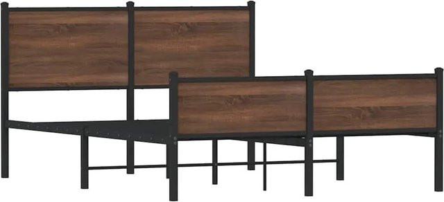 vidaXL Metallbett in Eiche Braun ohne Matratze, B/T/H: 140 x 190 x 91,5 cm - Bild 1