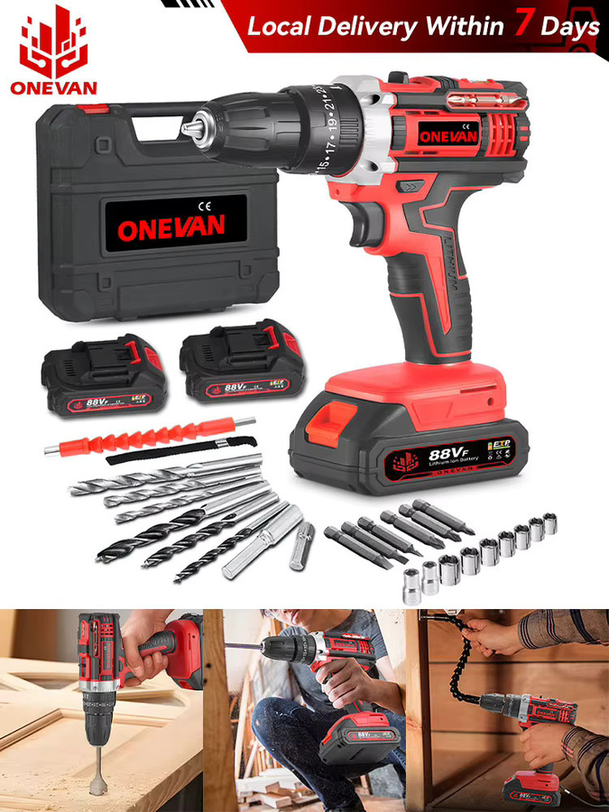 ONEVAN Akku-Bohrmaschine 500W mit 38N.M Drehmoment und Werkzeugset kompatibel mit Makita-Akku-Pin - Bild 7