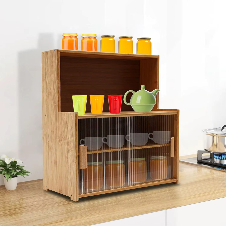 Bymaocar Bambus-Sideboard für die Küche in Braun mit Schiebetüren und verstellbaren Regalen - Bild 3