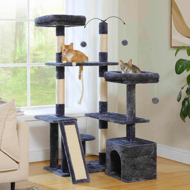PAWZ Road Mehrstufiger Kratzbaumturm in Grau mit Sisal-Elementen, Katzenhöhle und Polsterung - Bild 1