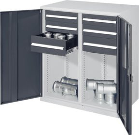 Kappes Schwerlastbeistellschrank Mod. 74 in Grau mit Vollblechtüren, internen Schubladen, Regalböden und Schloss, B/T/H: 60 x 60 x 111 cm - Bild 1